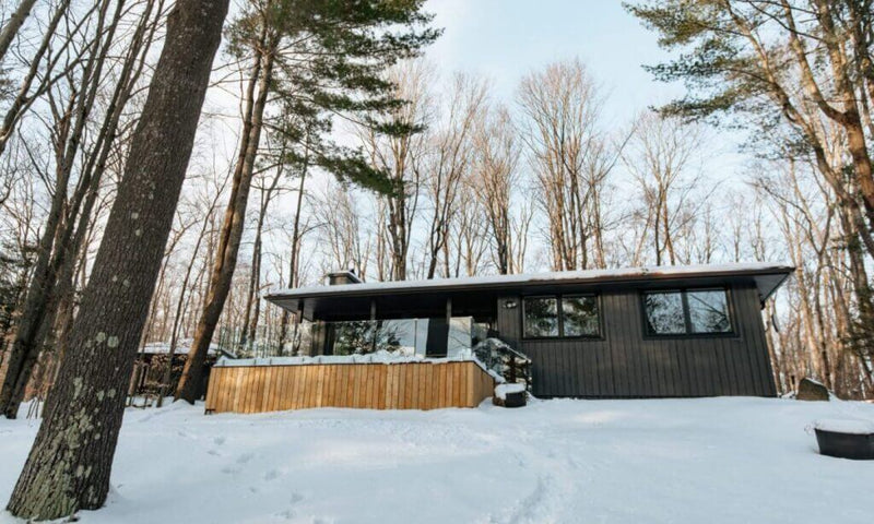 Modern house in a snowy forest landscape